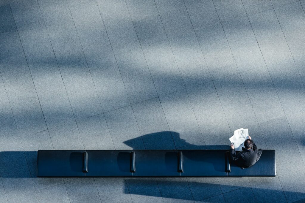 SEO process step 2, strategic roadmap: overhead view of a person on a bench
